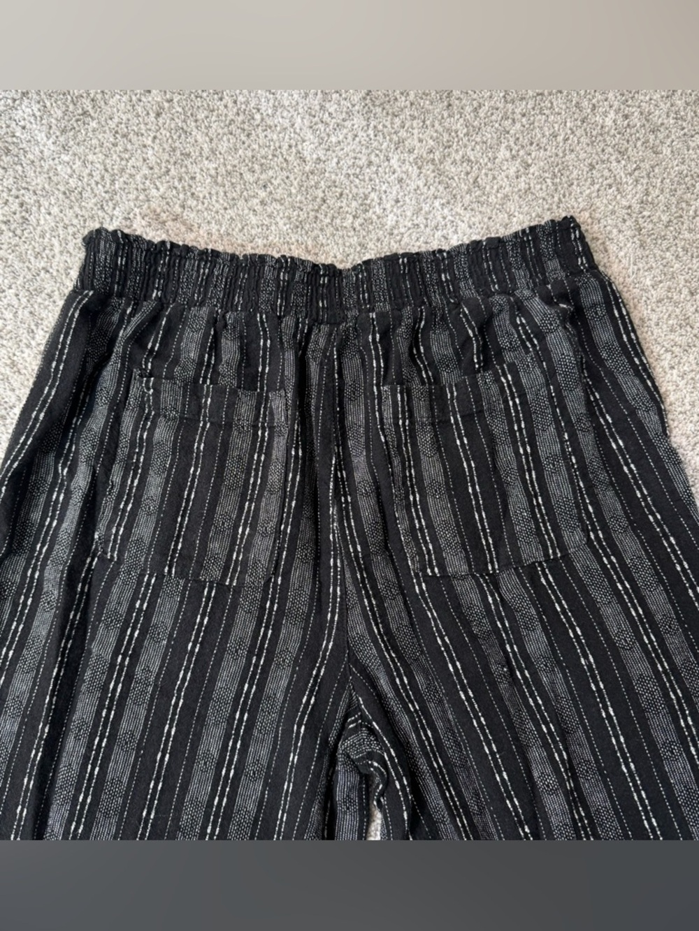 Linen Blend Boho Palazzo Pants Wide Leg Striped Flowy Trousers M (8-10) Black - Picture 11 of 12